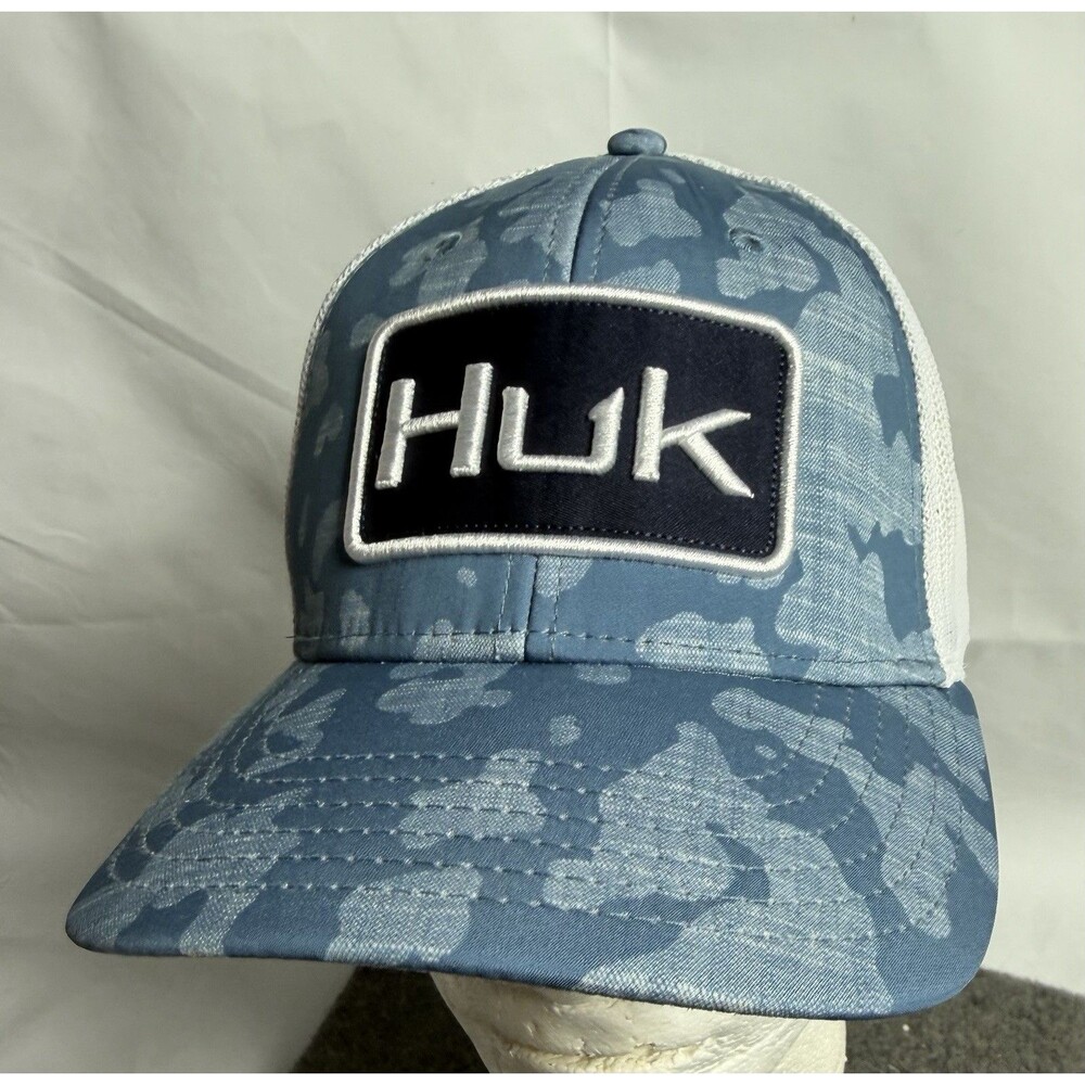 HUK Fishing Stretch Fitted Mens Outdoors Mechback Cap Hat Sz S-M A-Flex